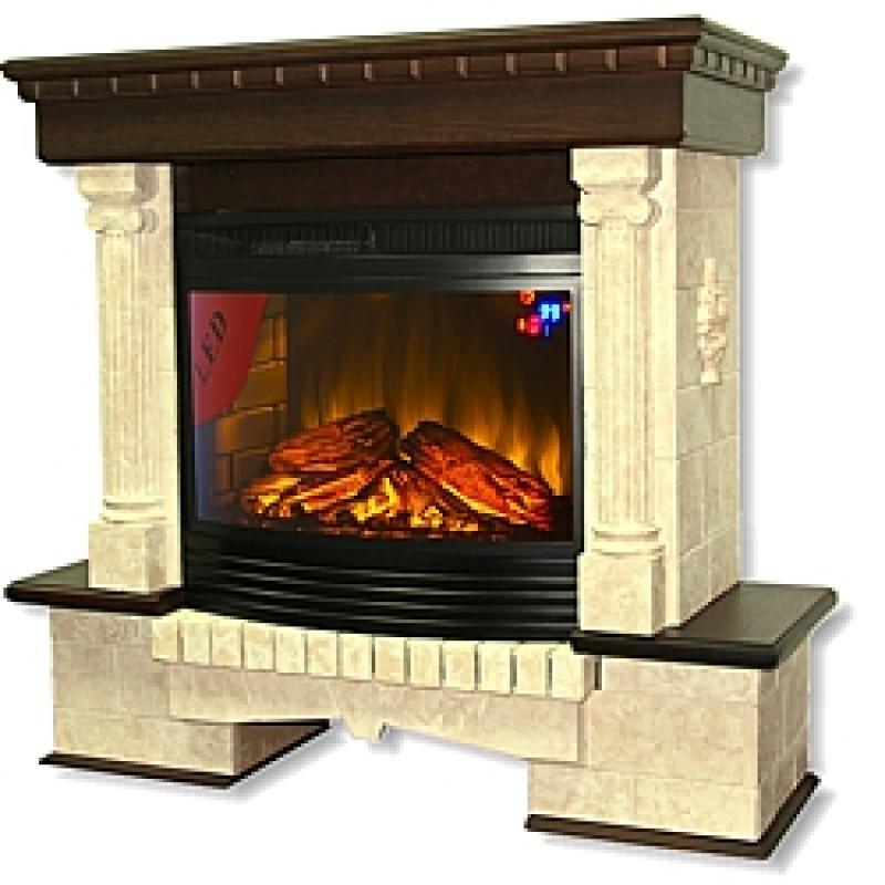 Электрокамины Портал Экстер Травертин с очагом Panoramic 25