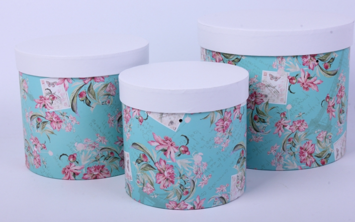 Коробка (Т22) Цилиндр Цветочные 3в1